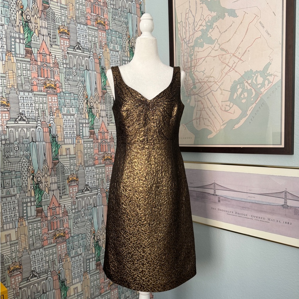 Gently Used * Rickie Freeman for Teri Jon Gold Beaded Sheath Dress * Size 6